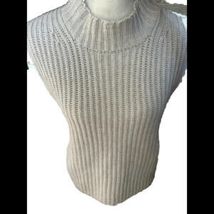 🧣💛Christophe Fischer Womens Cashmere Vest Beige Ribbed Sleeveless Size M NWT